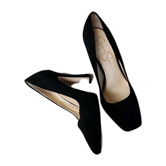 Jessica Simpson Mayrie US 8.5M Faux Suede Black Block Heel Square Toe Heels - Picture 5 of 12